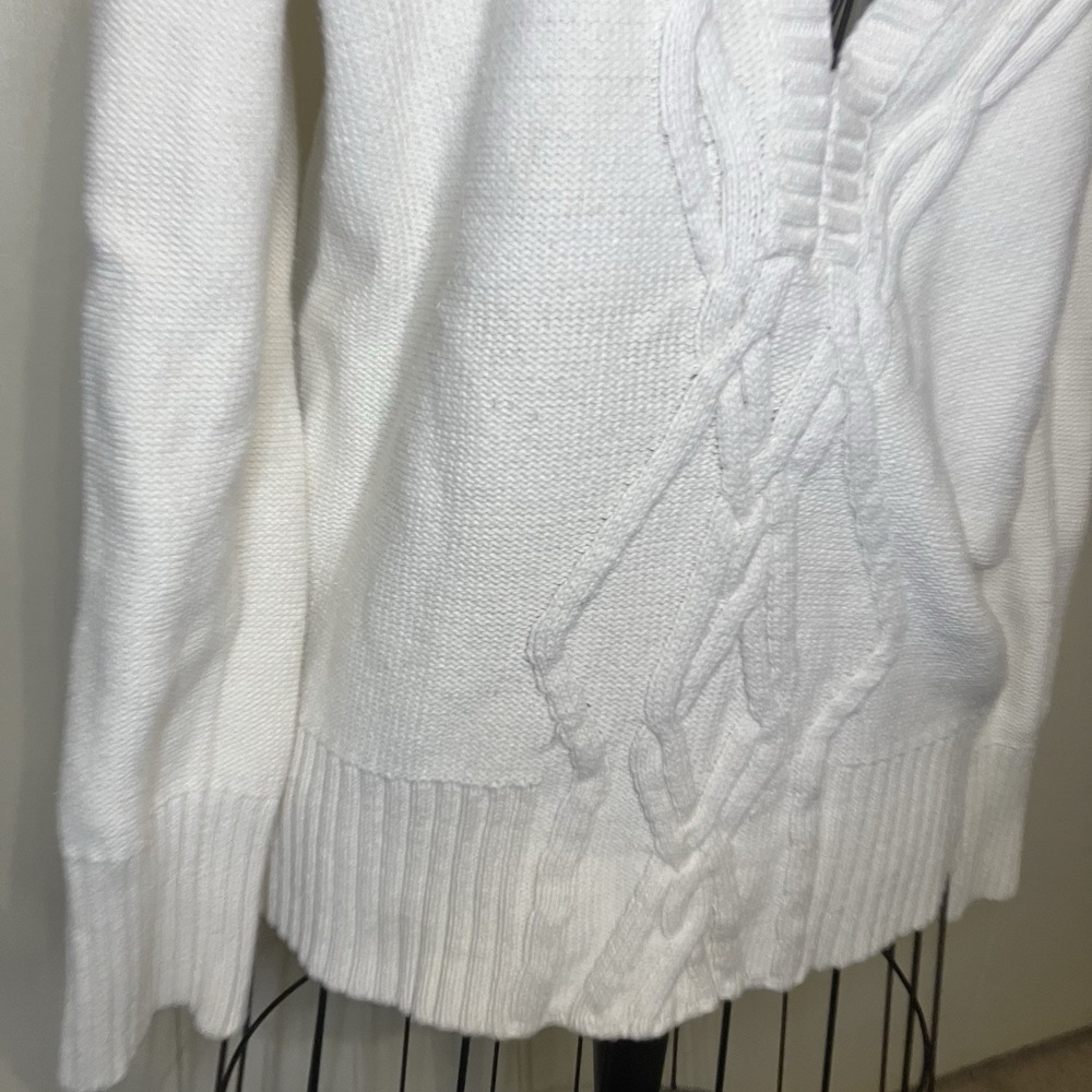 Cream Cable Knit V-Neck Sweater Tenniscore/Après Ski Style Sz Large Soft Winter - Picture 3 of 11